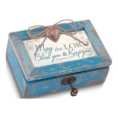 Distressed Wood Heart Locket Music Box - How Great Thou Art