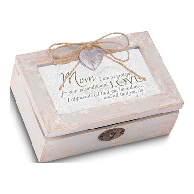 Wooden MOM Heart Locket Music Box Wind Beneath My Wings