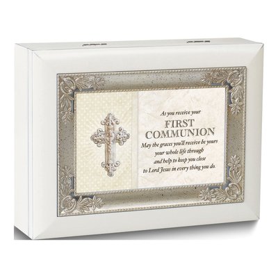 First Communion Ivory Resin Music Box