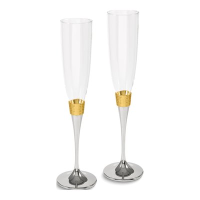 Hammered Gold-Tone Toasting Flutes