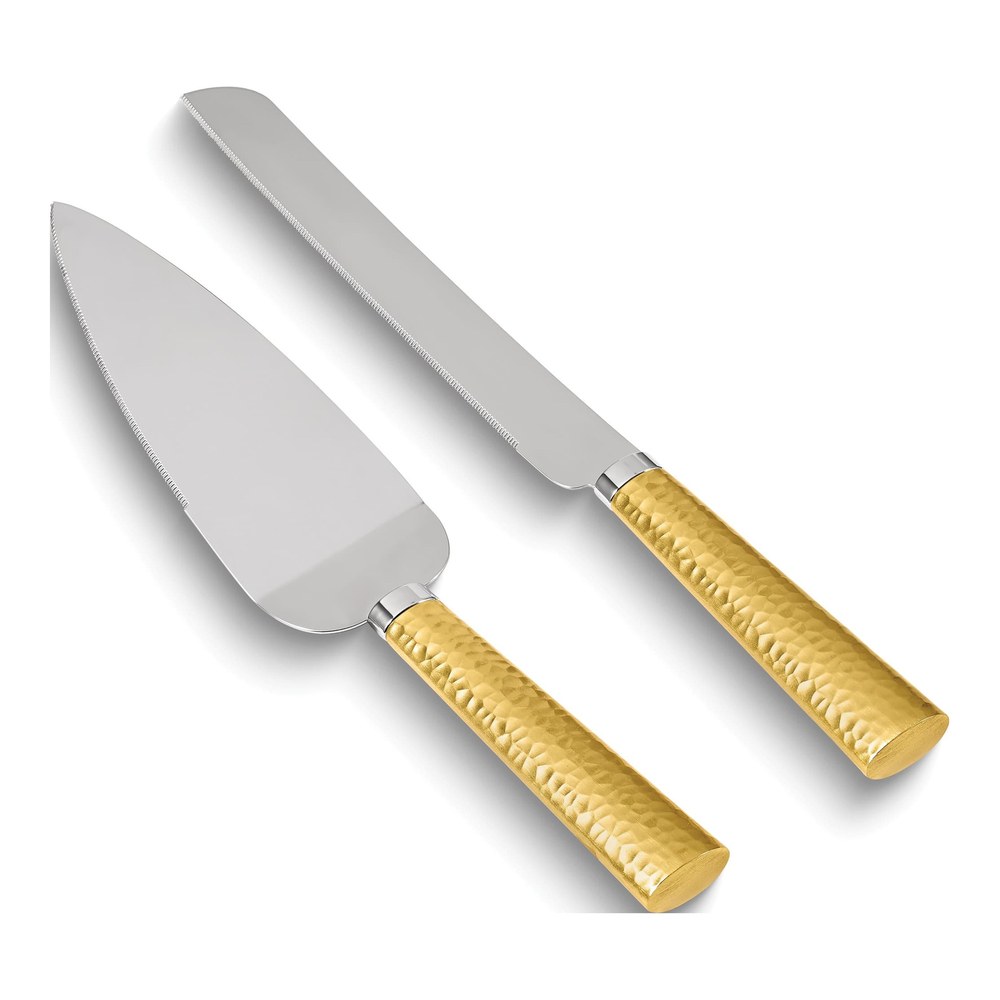 Gold-Tone Hammered Knife & Server Set