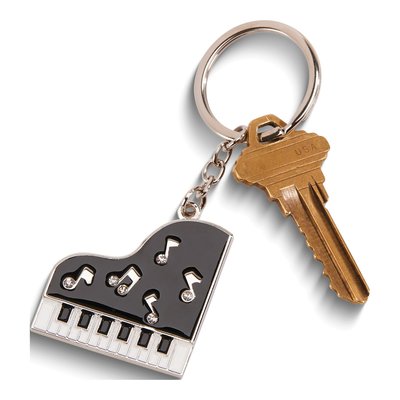 Enameled Piano Key Ring with Crystals - Silver Tone
