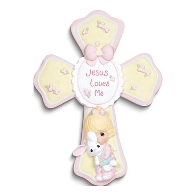 Precious Moments Pink JESUS LOVES ME Cross Plaque