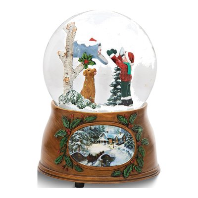 Kid & Dog Mailbox Musical Snow Globe