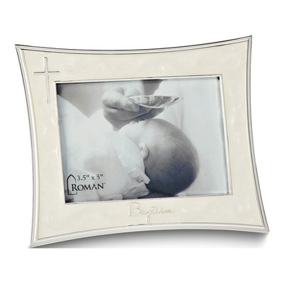 Silver-Tone Ivory Enamel Baptism Photo Frame