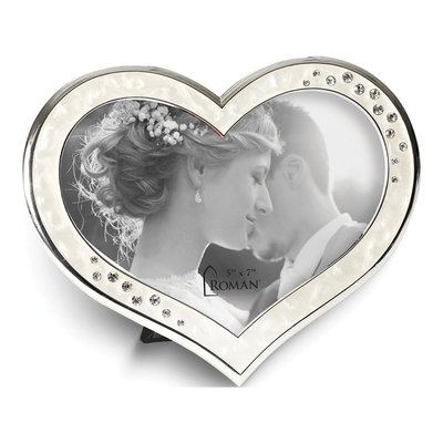 Ivory Enameled Crystal Heart 5x7 Photo Frame