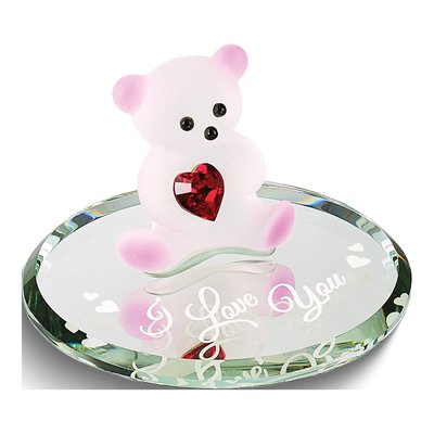 I LOVE YOU Bear Glass Figurine with Red Heart