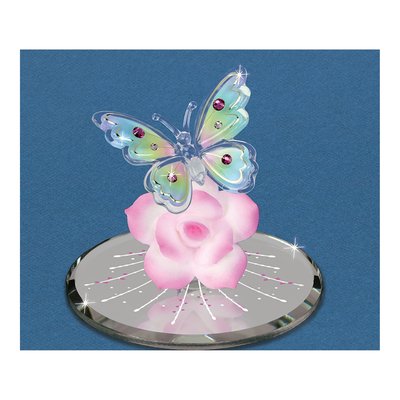 Glass Butterfly Figurine with Crystals & Pink Rose – view 2