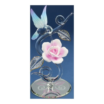 Hummingbird & Pink Rose Glass Figurine Gift – view 3