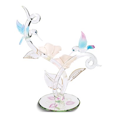 Hummingbirds in Pink Rose Garden Glass Figurine – view 2