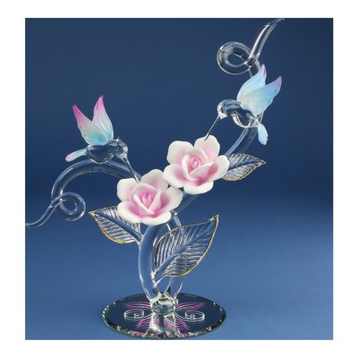 Hummingbirds in Pink Rose Garden Glass Figurine – view 3