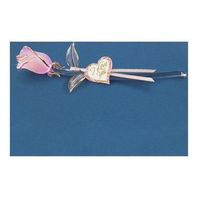 I Love You Pink Rose Bud Glass Figurine with 22k Gold Trim – view 3