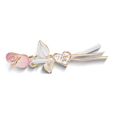 I Love You Pink Rose Bud Glass Figurine with 22k Gold Trim