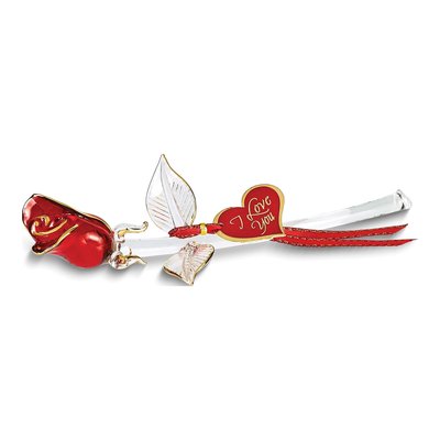I LOVE YOU Red Rose Glass Figurine with 22k Gold Trim