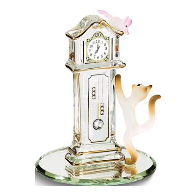 Hickory Dickory Clock Cat & Mouse Glass Figurine