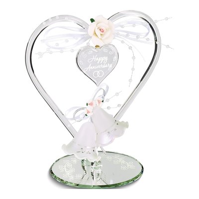 Happy Anniversary Heart & Bells Glass Figurine Gift
