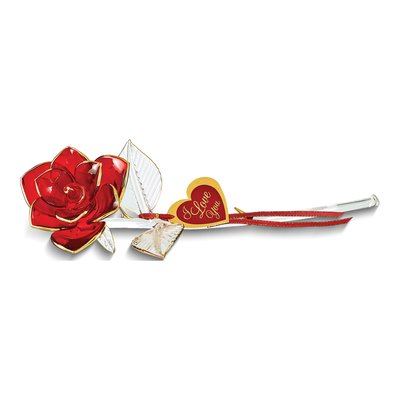 I LOVE YOU Red Rose Glass Figurine, 22k Gold Trim