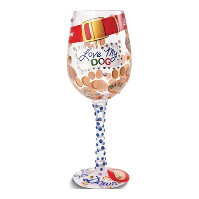 Lolita Hand-Painted Love My Dog Wine Glass