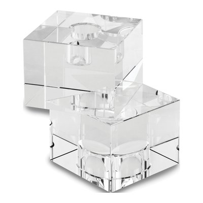 Small Clear Crystal Glass Cube Candle Holder
