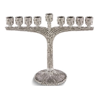 Silver-Tone Bamboo Design Crystal Menorah Gift