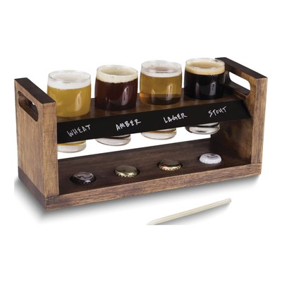 Craft Beer Taster Flight Set with Acacia Wood Tray