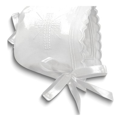 White Embroidered Cross Bonnet & Wedding Hankie Gift