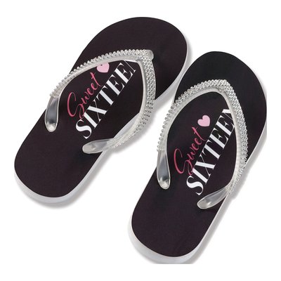 Sweet Sixteen Black Flip Flops - Small Size 5-6