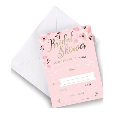 Blushing Rose Wedding Shower Invitations, Set of 8