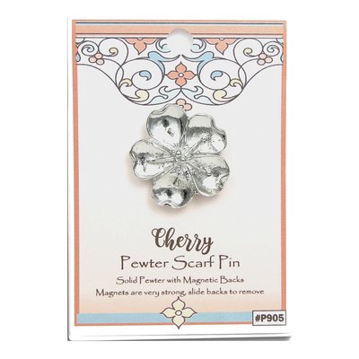 Pewter Cherry Blossom Magnetic Scarf Pin – view 2