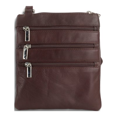 Brown Leather Triple-Zip Crossbody Bag