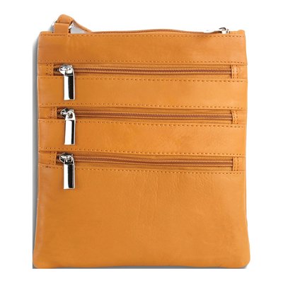 Tan Leather Triple-Zip Crossbody Bag