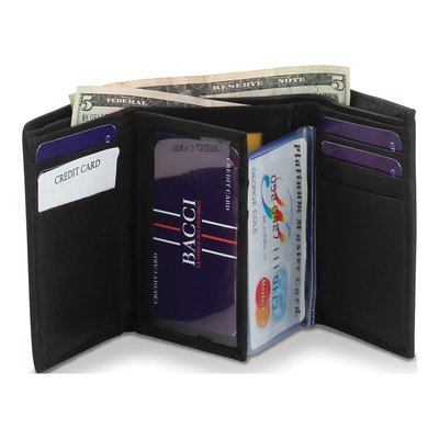 Black Leather 9-Slot Trifold Wallet with ID Window – view 3