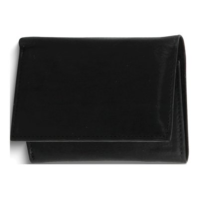 Black Leather 9-Slot Trifold Wallet with ID Window