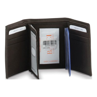 Brown Leather 9-Slot Trifold Wallet with ID Window – view 2
