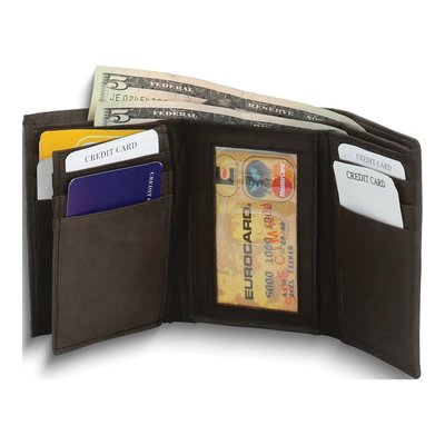 Brown Leather 9-Slot Trifold Wallet with ID Window – view 3