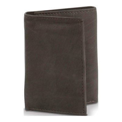 Brown Leather 9-Slot Trifold Wallet with ID Window