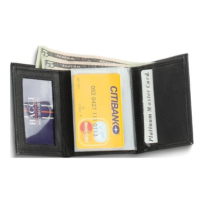 Black Leather RFID-Blocking 5-Slot Trifold Wallet