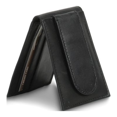 Black Leather Slim Wallet with Magnetic Money Clip – view 2