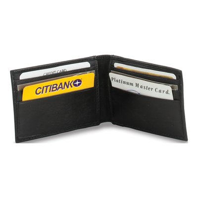 Black Leather Slim Wallet with Magnetic Money Clip
