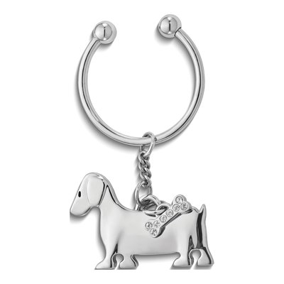 Silver-Tone Dog Key Ring with Crystal Bone Charm