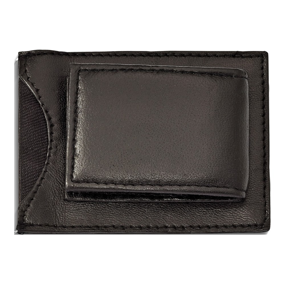 Black Leather Magnetic Money Clip with ID Slot