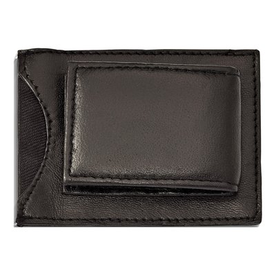 Black Leather Magnetic Money Clip with ID Slot