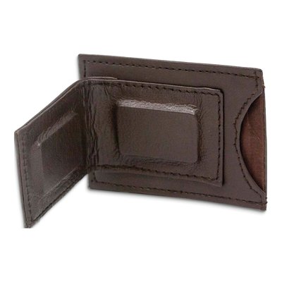 Brown Leather Magnetic Money Clip with ID Slot – view 2