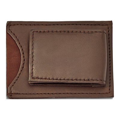 Brown Leather Magnetic Money Clip with ID Slot