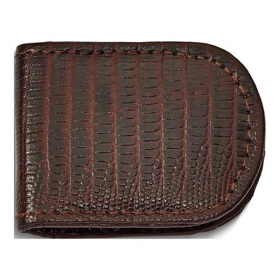Brown Leather Lizard Grain Magnetic Money Clip