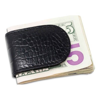 Black Leather Crocodile Grain Magnetic Money Clip – view 4