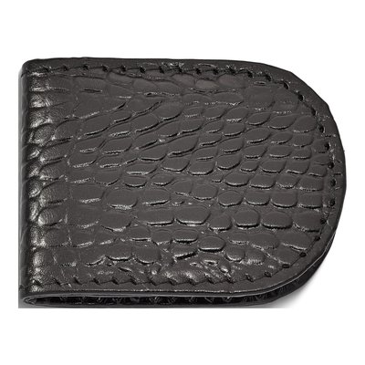 Black Leather Crocodile Grain Magnetic Money Clip