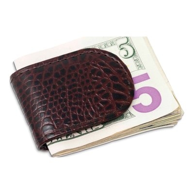 Brown Leather Crocodile Grain Magnetic Money Clip – view 4