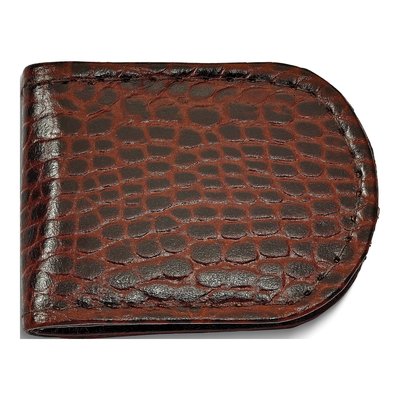 Brown Leather Crocodile Grain Magnetic Money Clip
