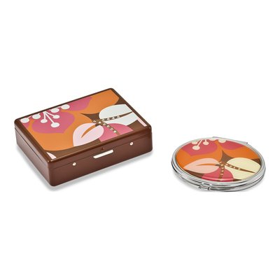 Silver-Tone Floral Contact Lens Case & Mirror Set – view 2